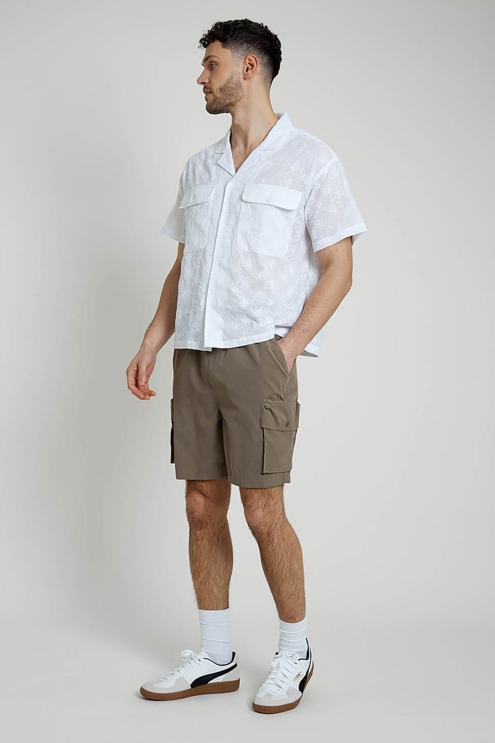 Native Youth Native Youth Men's Cotton Short Sleeve Lightweight Jacquard Relaxed Shirt in White - 4