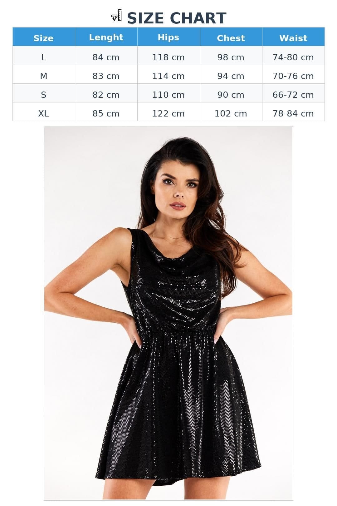 Love Lace Love Lace Women's Evening Short Flared Dress With Ruffle Neck in Black - 4