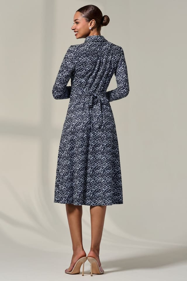 Jolie Moi Jolie Moi Women's Long Sleeve Button Up Midi Dress in Navy - 2