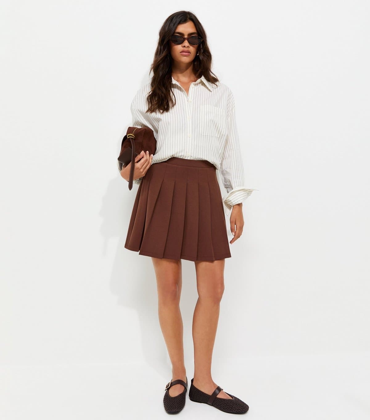 New Look Women's Dark Brown Ponte Knife Pleat Mini Skirt New Look