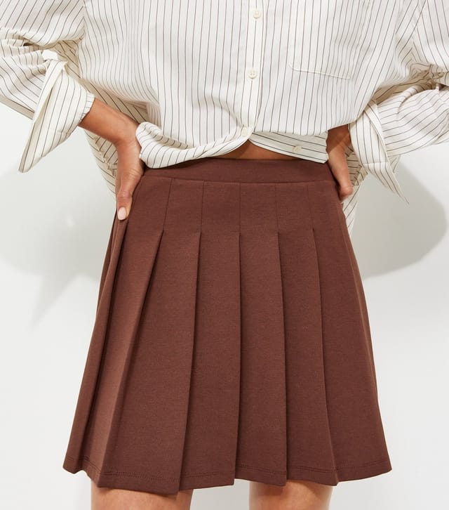 New Look Women's Dark Brown Ponte Knife Pleat Mini Skirt New Look - 3