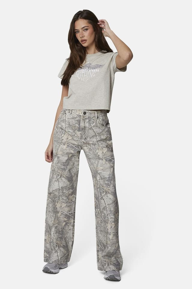 Good For Nothing Good For Nothing Women's Baggy Camo Print Denim Jeans in Beige - 3