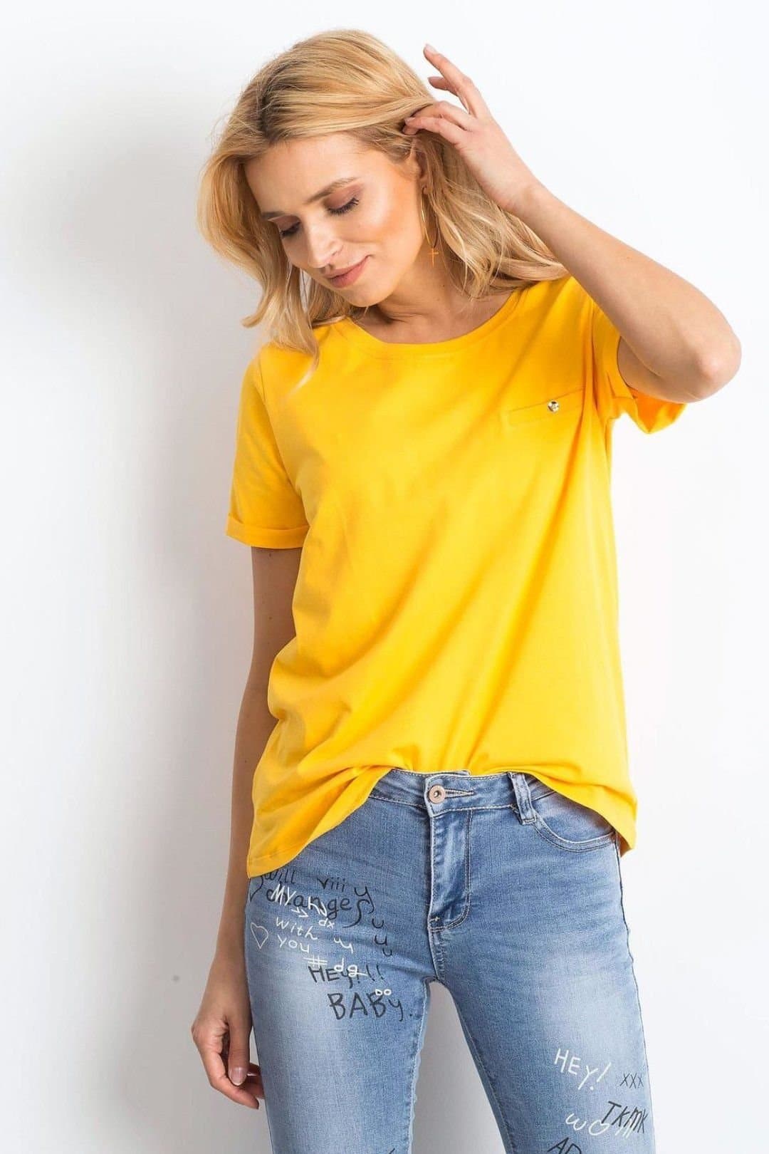 Love Lace Love Lace Women's Yellow Cotton Short Sleeve T-Shirt