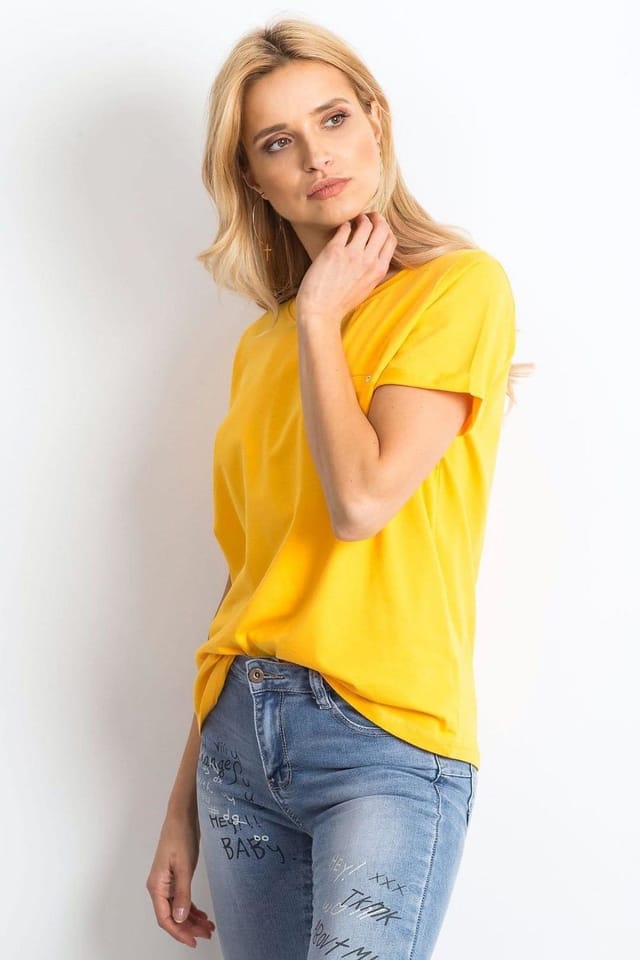 Love Lace Love Lace Women's Cotton Short Sleeve Round Neck T-Shirt in Yellow - 2