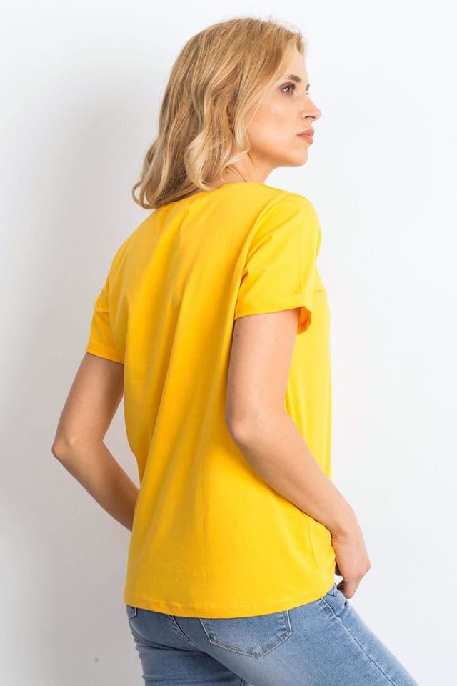 Love Lace Love Lace Women's Cotton Short Sleeve Round Neck T-Shirt in Yellow - 3