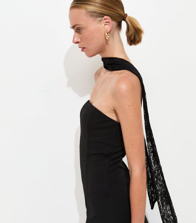 New Look Women's Black Lace Bandeau Midi Dress with Scarf New Look - 2