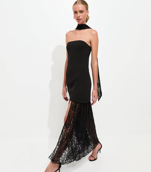 New Look Women's Black Lace Bandeau Midi Dress with Scarf New Look - 3