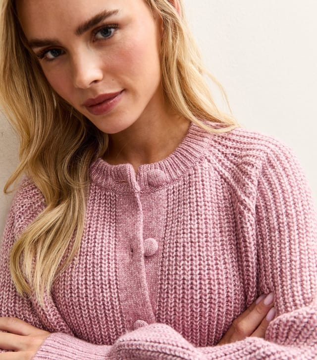 New Look Women's Petite Pink Ribbed Raglan Sleeve Cardigan New Look - 2