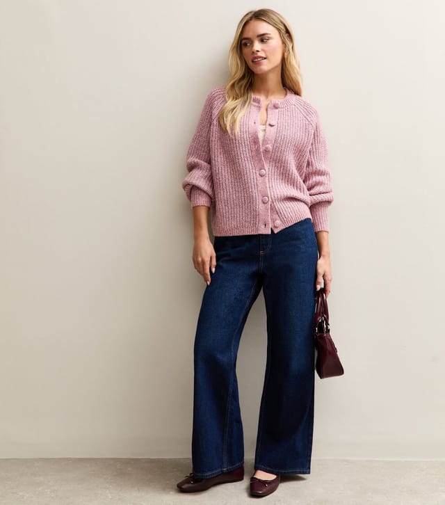 New Look Women's Petite Pink Ribbed Raglan Sleeve Cardigan New Look - 3