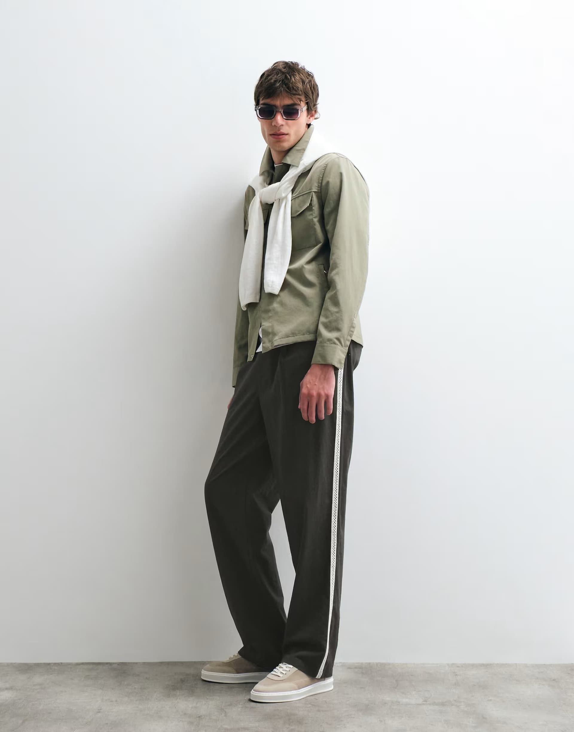 ASOS ASOS Dark Green Cotton Woven Trim Trousers