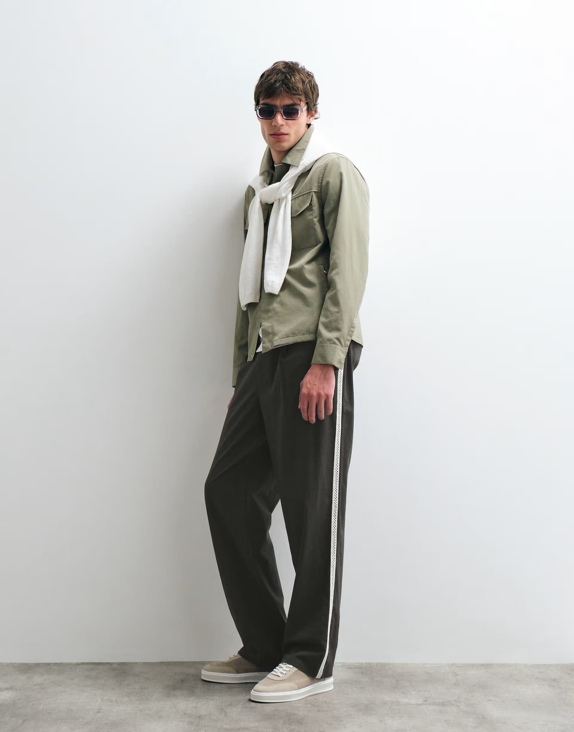 ASOS Dark Green Cotton Woven Trim Trousers