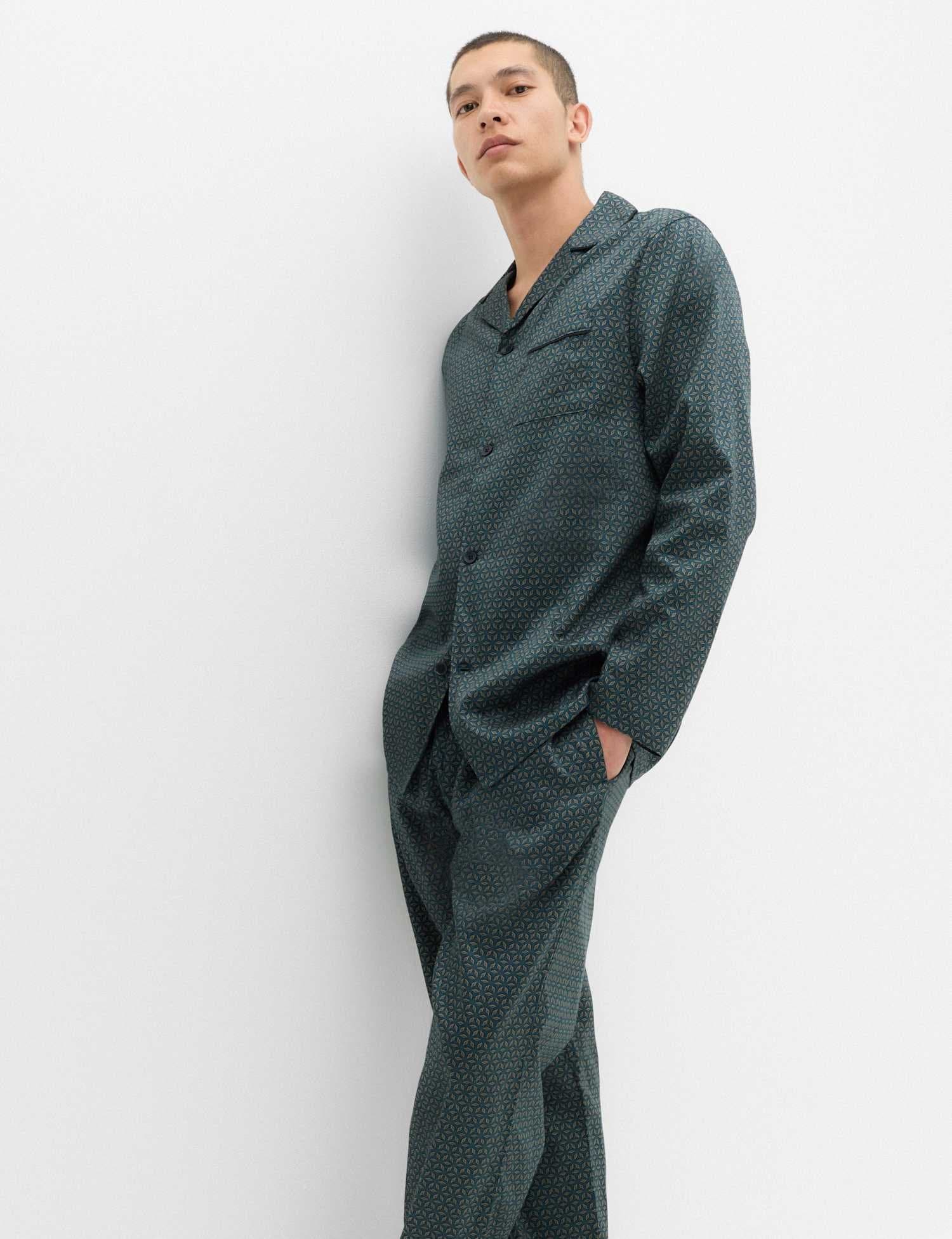 Marks & Spencer M&S Pure Cotton Mosaic Print Pyjama Set Green Mix