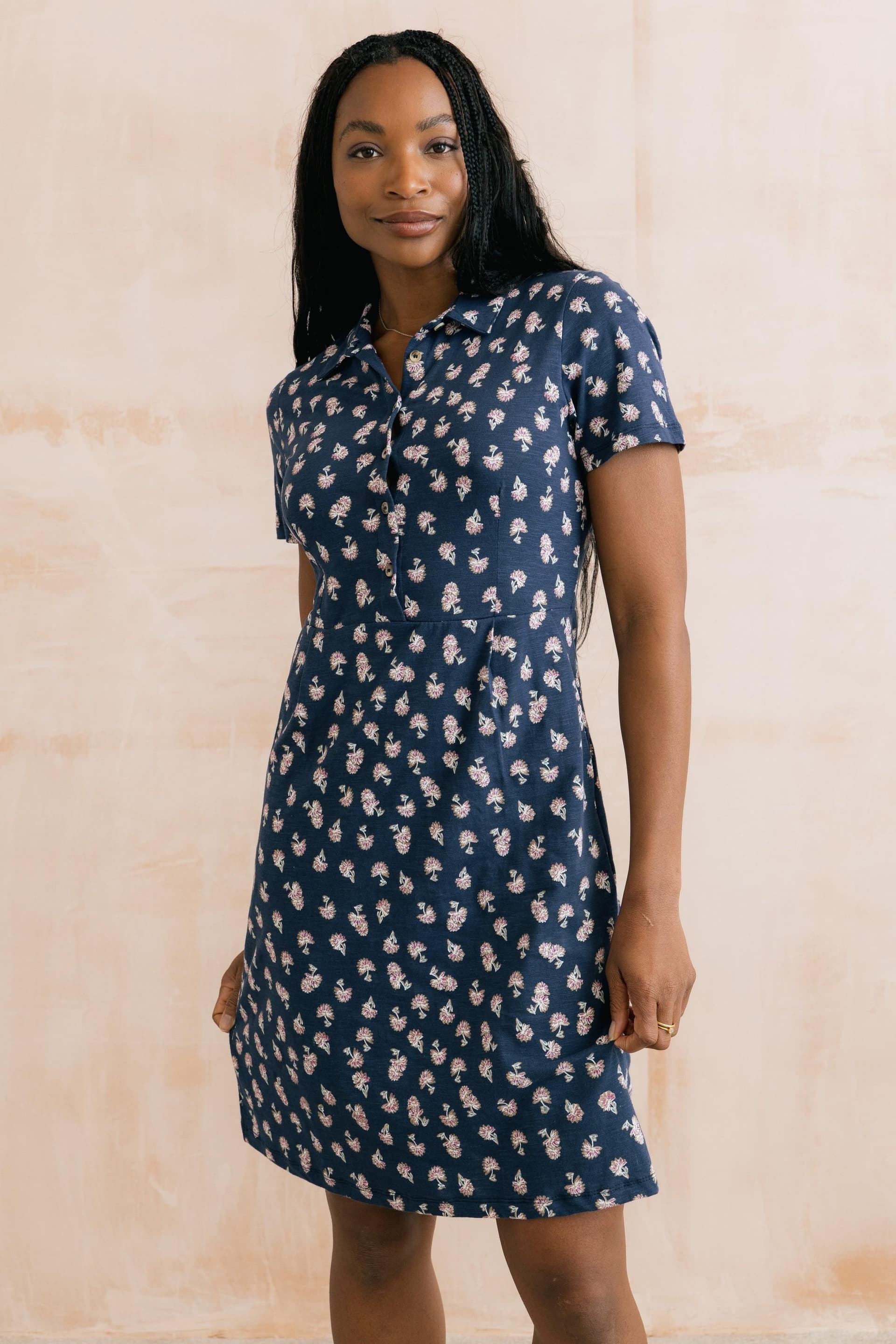 Lily & Me Lily & Me Women's Elmore Printed Jersey Shirt Dress in Navy