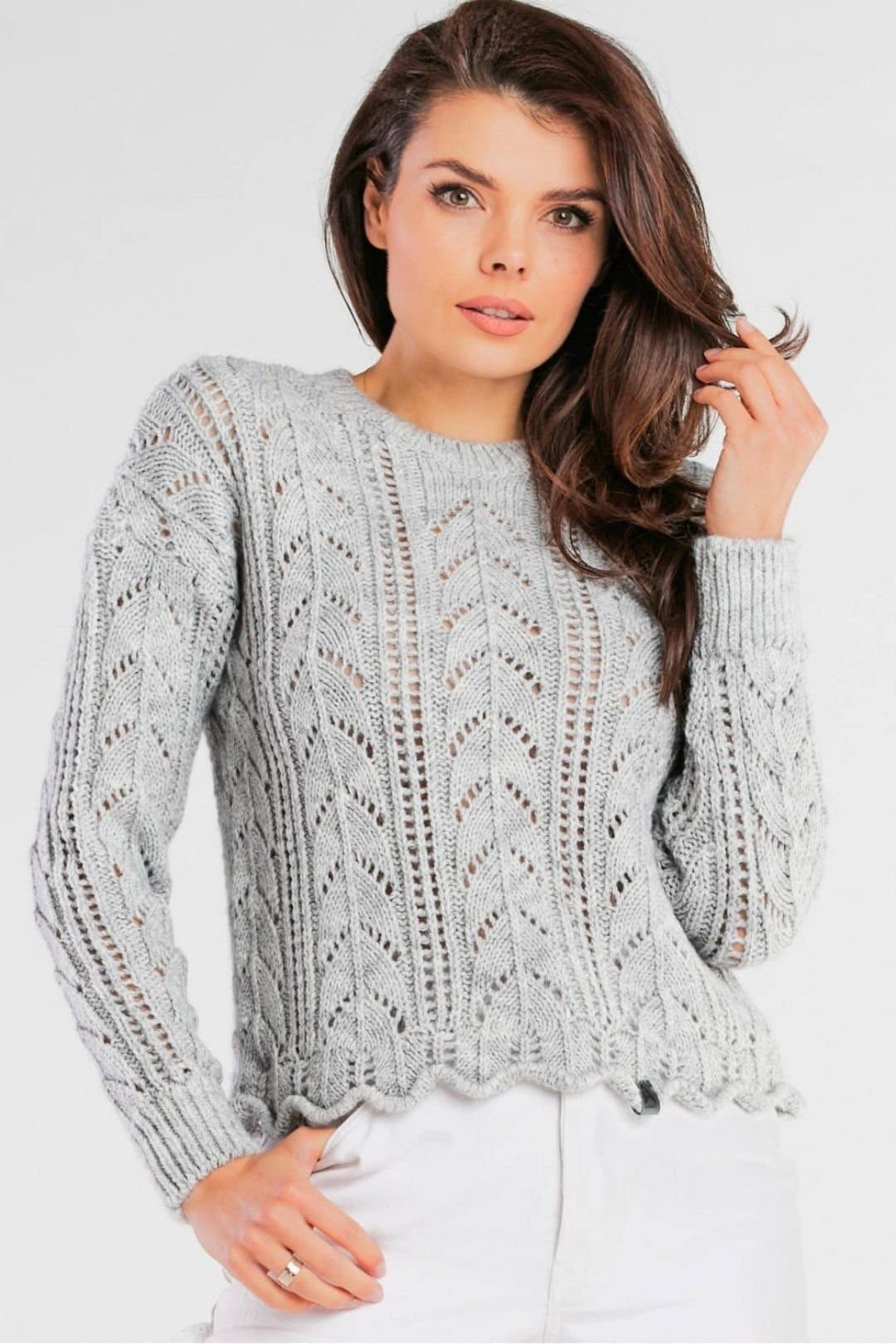 Love Lace Love Lace Women's Timeless Long Sleeve Ribbed Sweater Polish in Grey