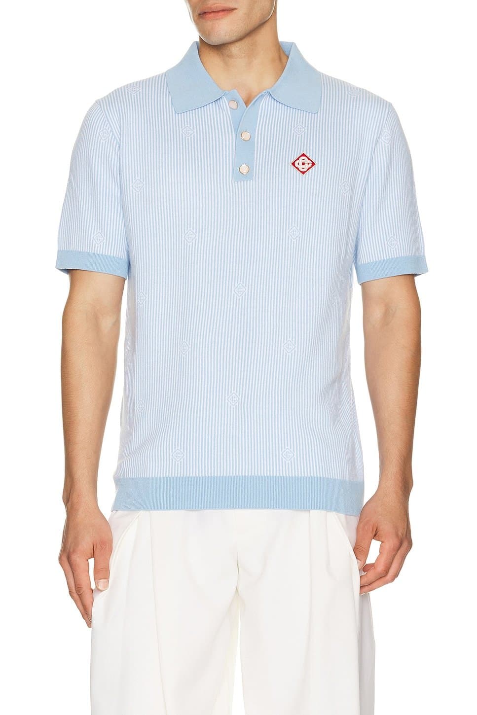 revolve Revolve Light Blue Pinstripe Polo Shirt