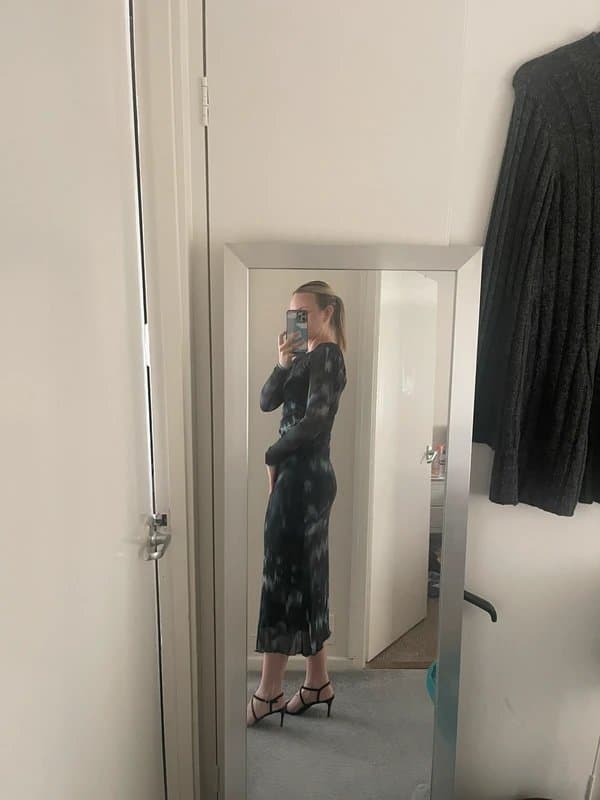New Look Green Printed Ruched Mesh Midi Dress