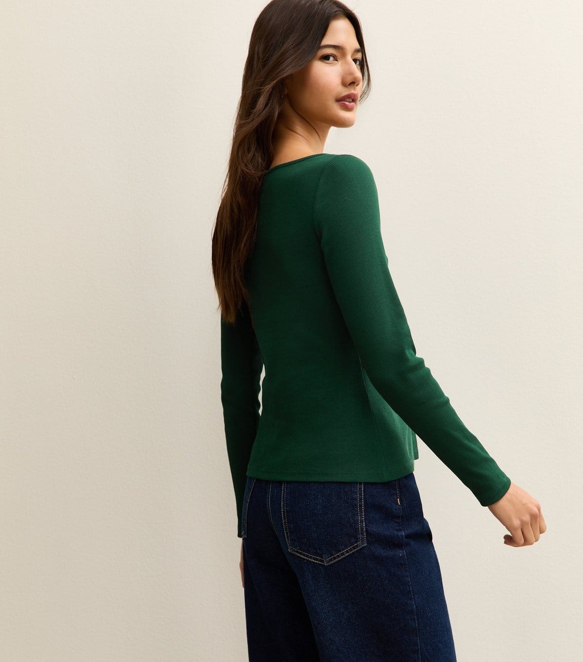 New Look Women's Dark Green Rib Button Up Long Sleeve Top New Look - 4