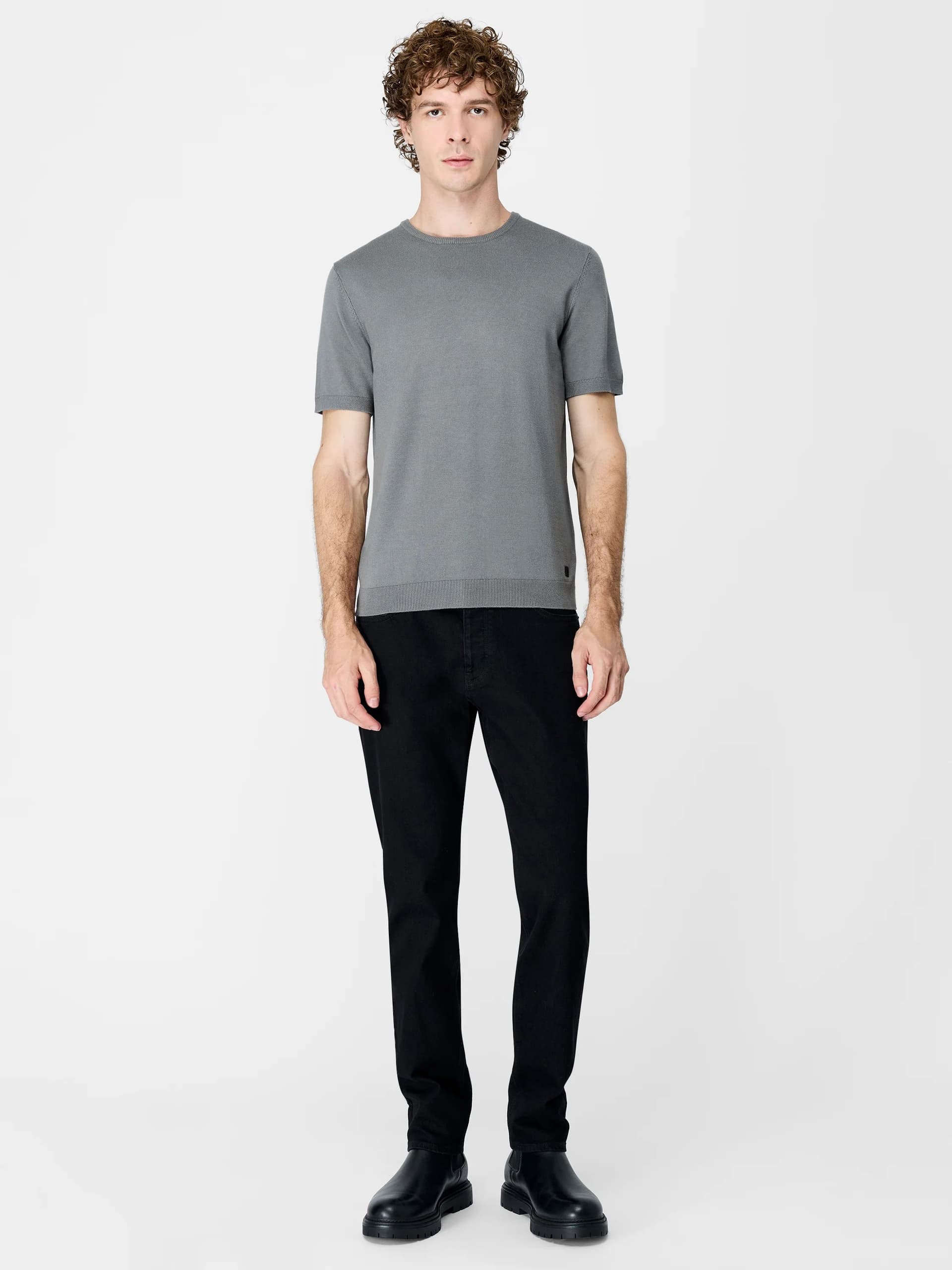 French Connection Green Luxe Fine Knit T-Shirt Gargoyle Green