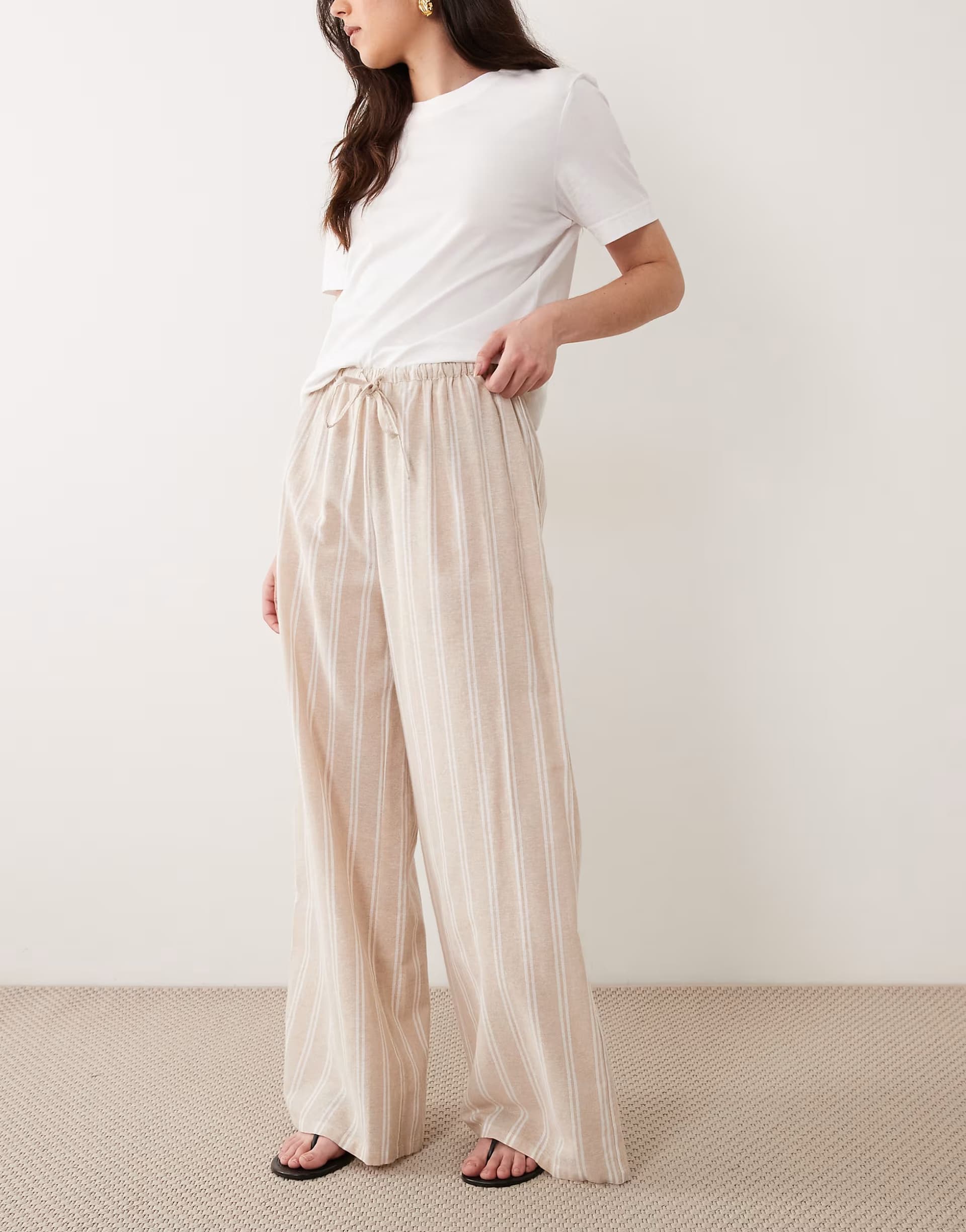 ASOS Wednesdays Girl wide leg striped trouser in beige