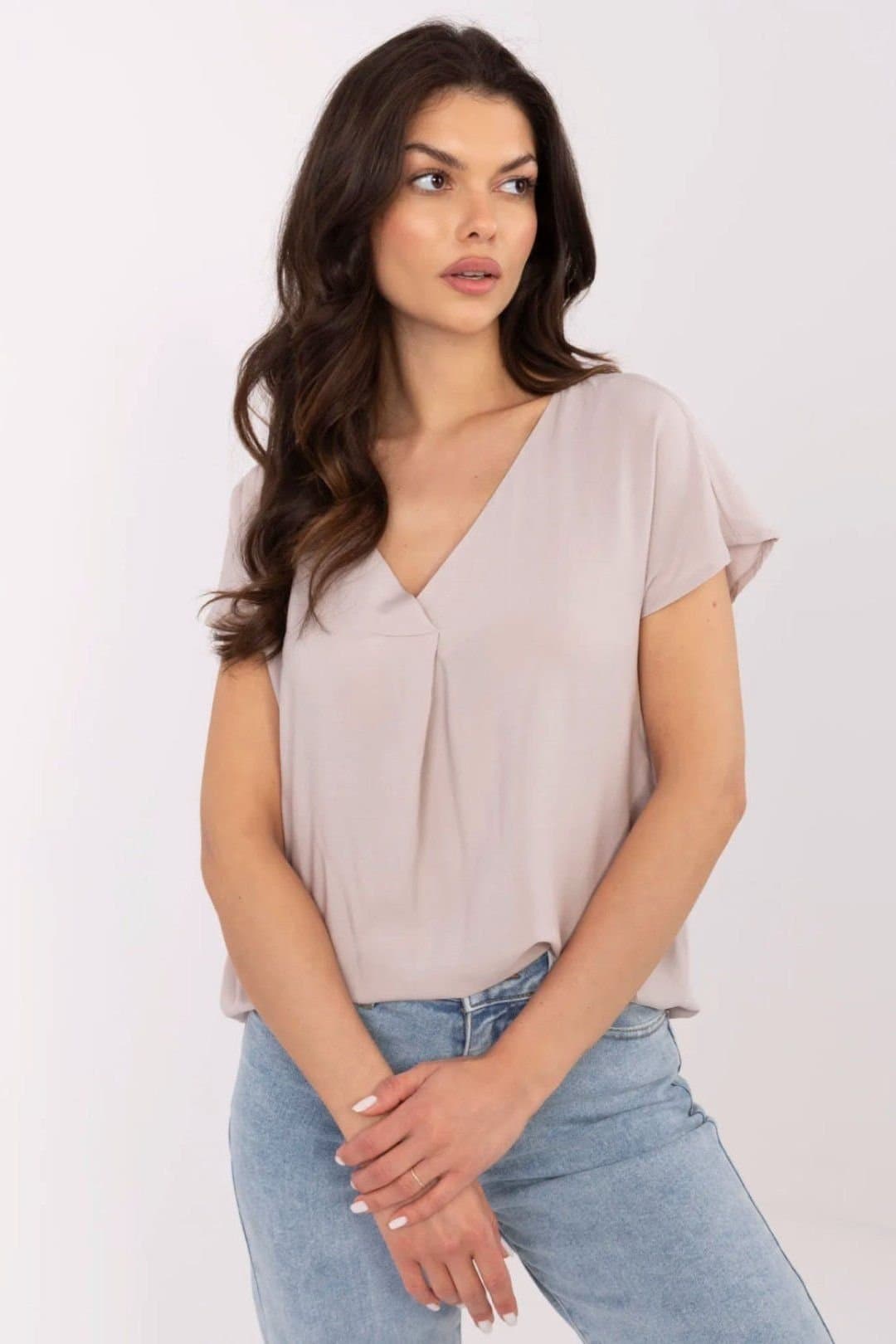 Love Lace Love Lace Women's Breathable V Neck Viscose Blouse for Everyday in Beige