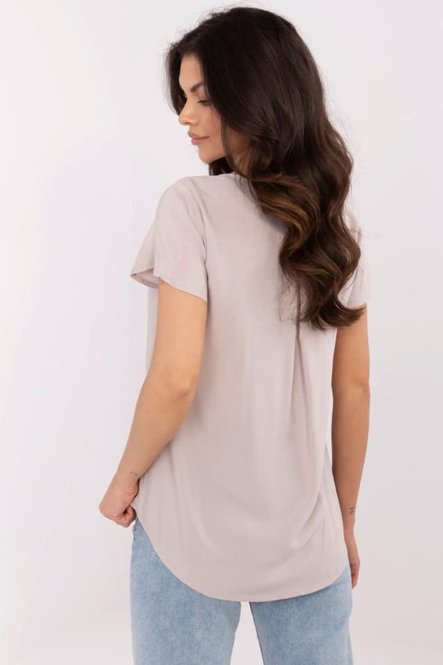 Love Lace Love Lace Women's Breathable V Neck Viscose Blouse for Everyday in Beige - 3