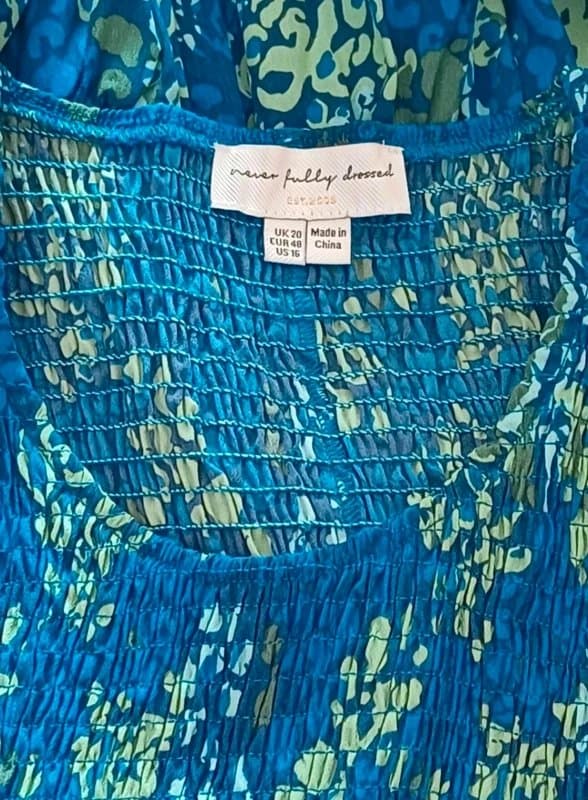 Never Fully Dressed Never Fully Dressed Blue Shirred Midaxi Dress - size 20