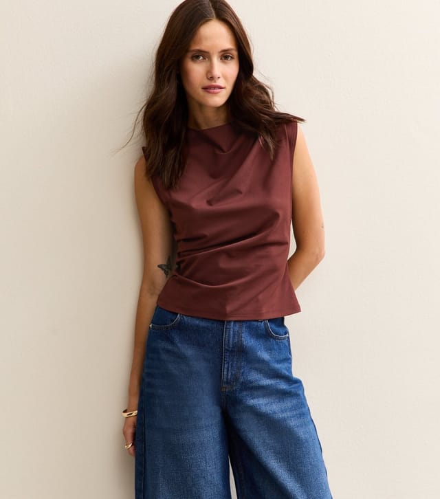 New Look Women's Brown Ruched Jersey Tank Top New Look - 2