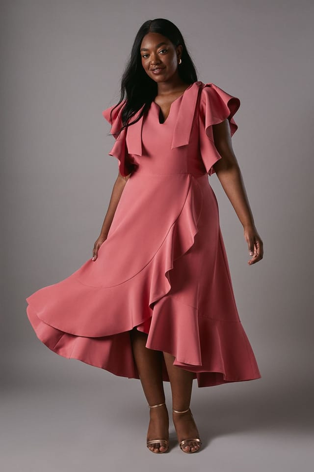 Coast Coast Women's Plus Crepe Ruffle Wrap Midi Dress in Blush - 2
