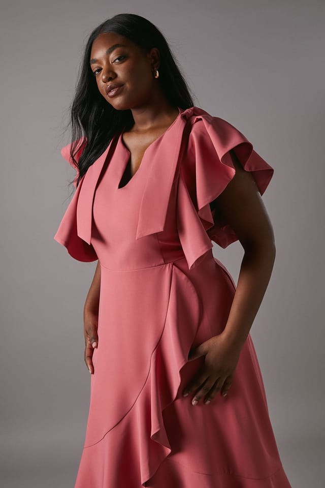 Coast Coast Women's Plus Crepe Ruffle Wrap Midi Dress in Blush - 3