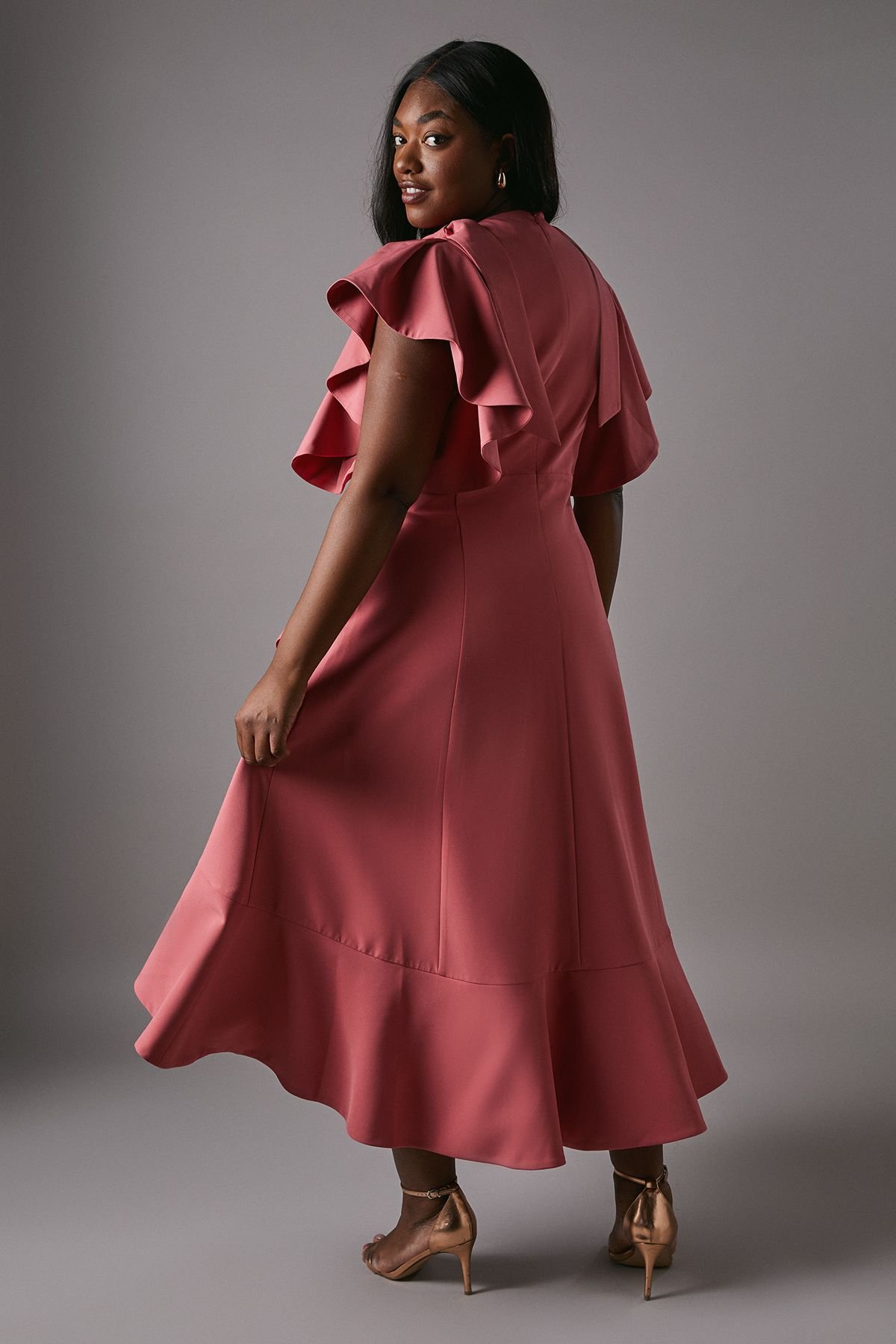 Coast Coast Women's Plus Crepe Ruffle Wrap Midi Dress in Blush - 4