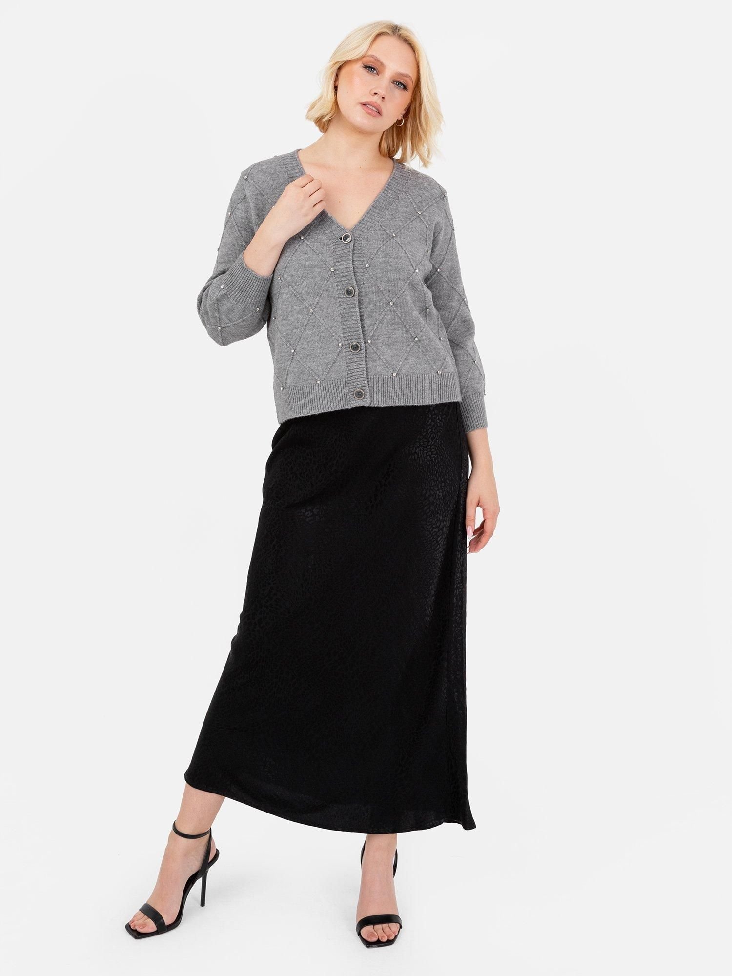 Lovedrobe Lovedrobe Women's Diamante Cardigan Crop Top Set in Grey - 2