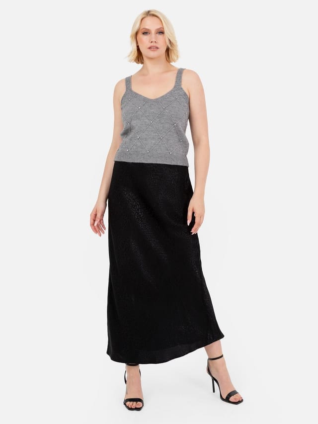 Lovedrobe Lovedrobe Women's Diamante Cardigan Crop Top Set in Grey - 3