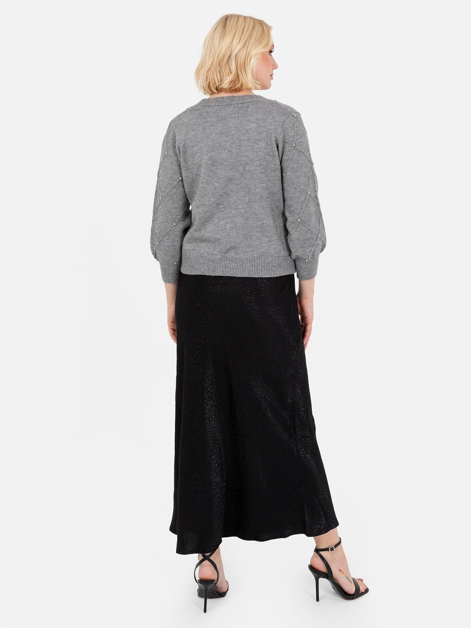 Lovedrobe Lovedrobe Women's Diamante Cardigan Crop Top Set in Grey - 4