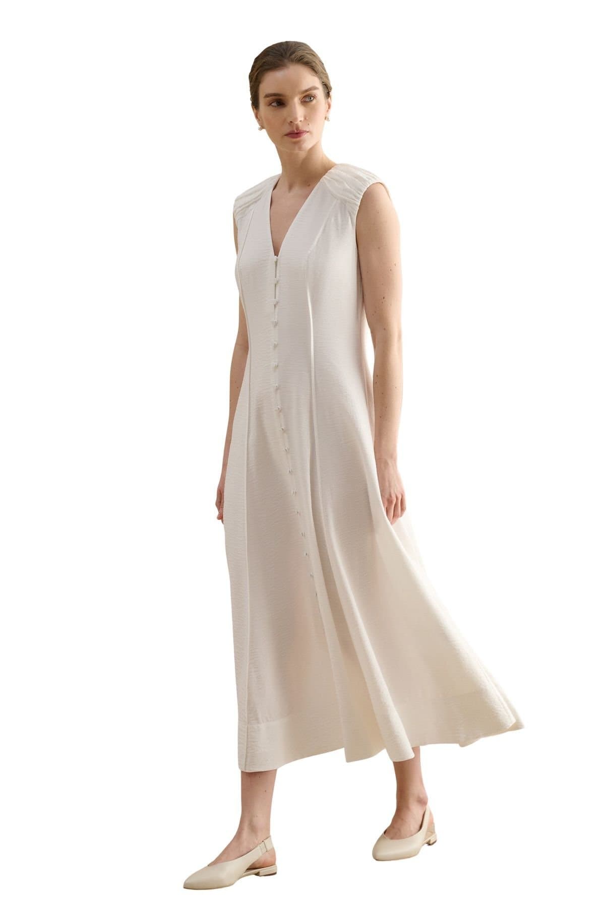 Hobbs London Hobbs London Women's Elida Button-Front Midi Dress in Warm White