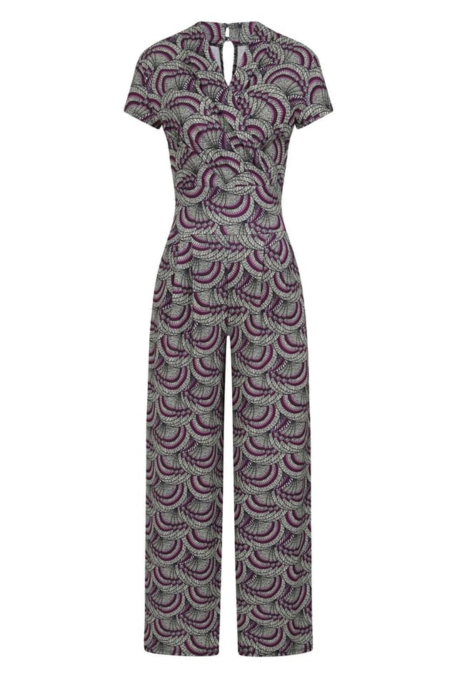 Hot Squash Hot Squash Women's V Neck Wide Leg Jumpsuit with Cap Sleeves in Purple - 3