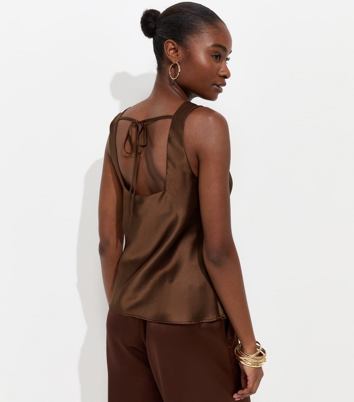 New Look Women's Dark Brown Satin Cowl Neck Sleeveless Top New Look - 4