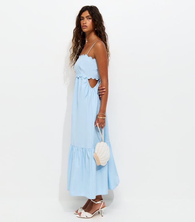 New Look Women's Light Blue Scalloped Edge Strappy Poplin Midi Dress New Look - 2