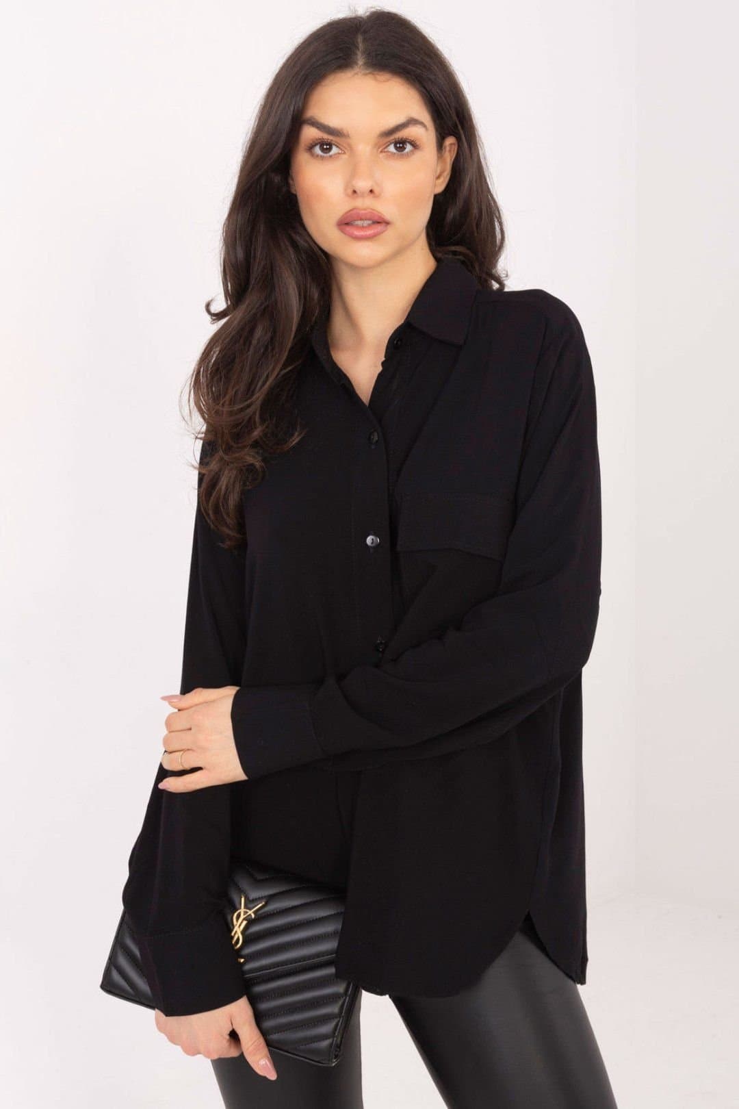 Love Lace Love Lace Women's Classic Viscose Shirt with Chest Pocket in Black