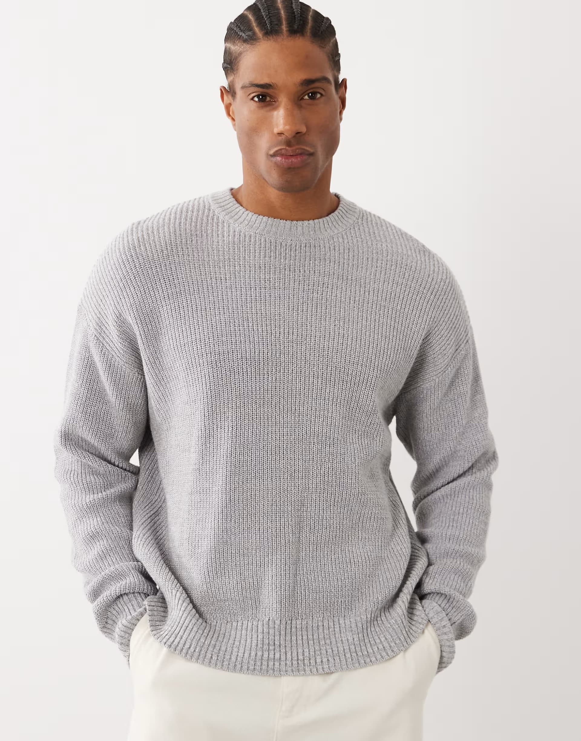 ASOS ASOS Grey Box Fit Crew Knit Sweater
