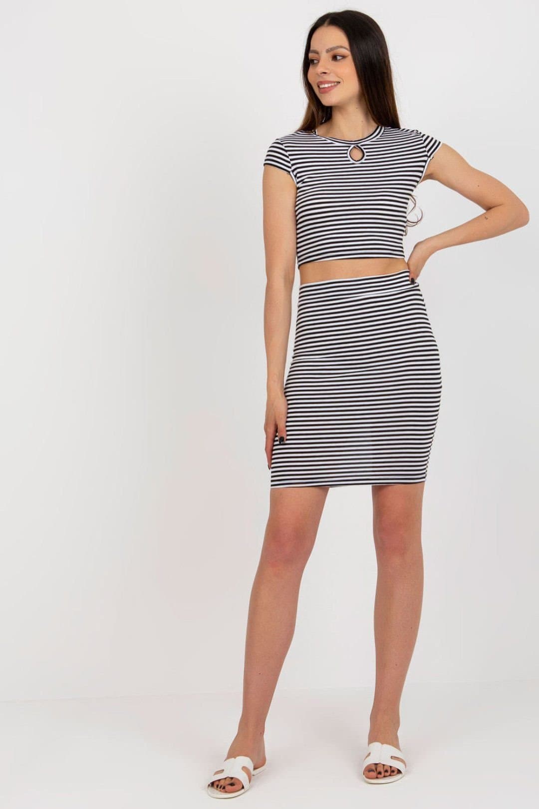 Love Lace Love Lace Women's Striped Top & Skirt Co Ord Set in White