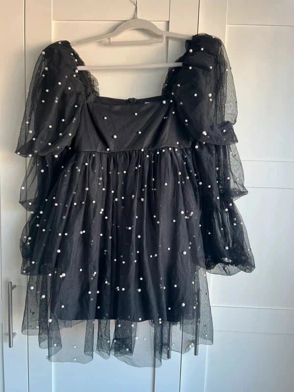 ASOS ASOS Luxe black tulle mini dress with pearl embellishment’s
