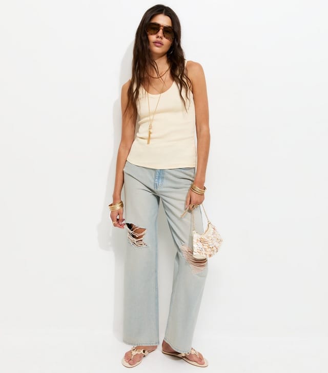 New Look Women's Cream Cotton Rich Ribbed Scoop Neck Vest Top New Look - 3