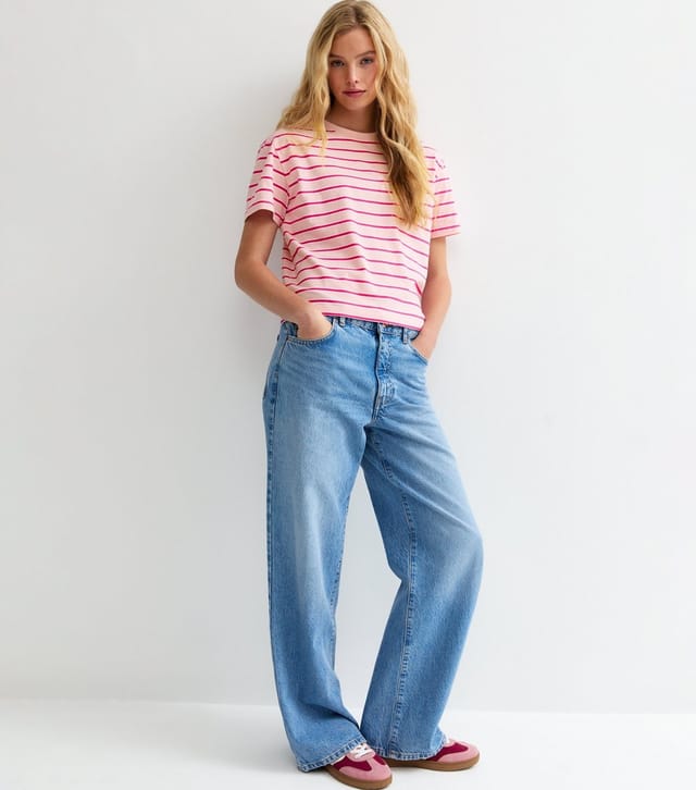 New Look Women's Pink Striped Boxy Fit T-Shirt New Look - 3