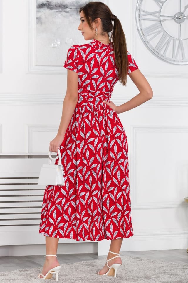 Jolie Moi Jolie Moi Women's Mabrouka Stand Neck Maxi Dress in Red - 2
