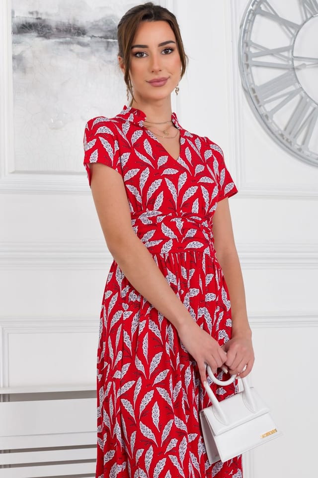 Jolie Moi Jolie Moi Women's Mabrouka Stand Neck Maxi Dress in Red - 3