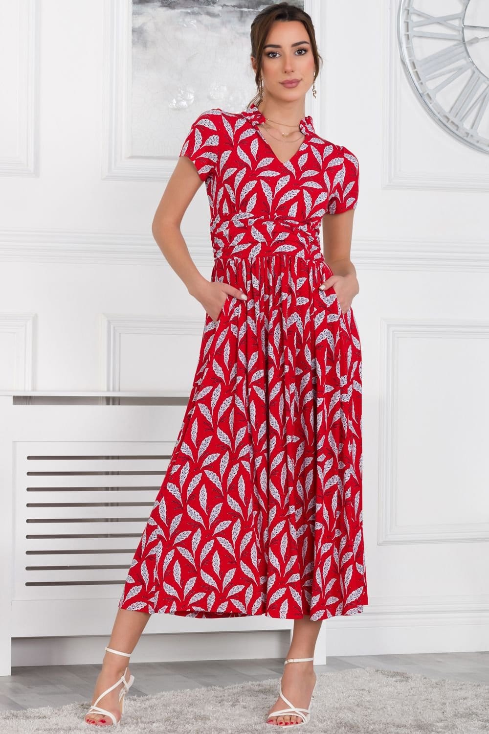 Jolie Moi Jolie Moi Women's Mabrouka Stand Neck Maxi Dress in Red - 4