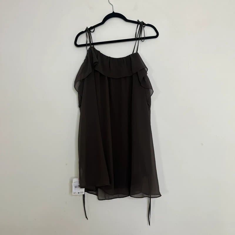 ASOS ASOS Brown / Khaki Ruffle Off Shoulder Long Sleeve Dress  Size 8
