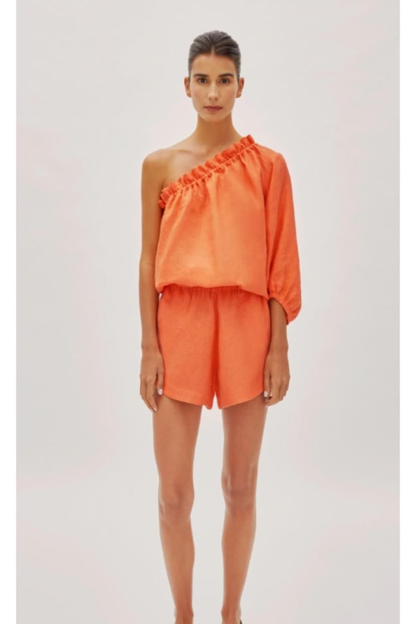 Labeca Labeca Women's Capri Citrus Linen One Sleeve Top in Orange - 1