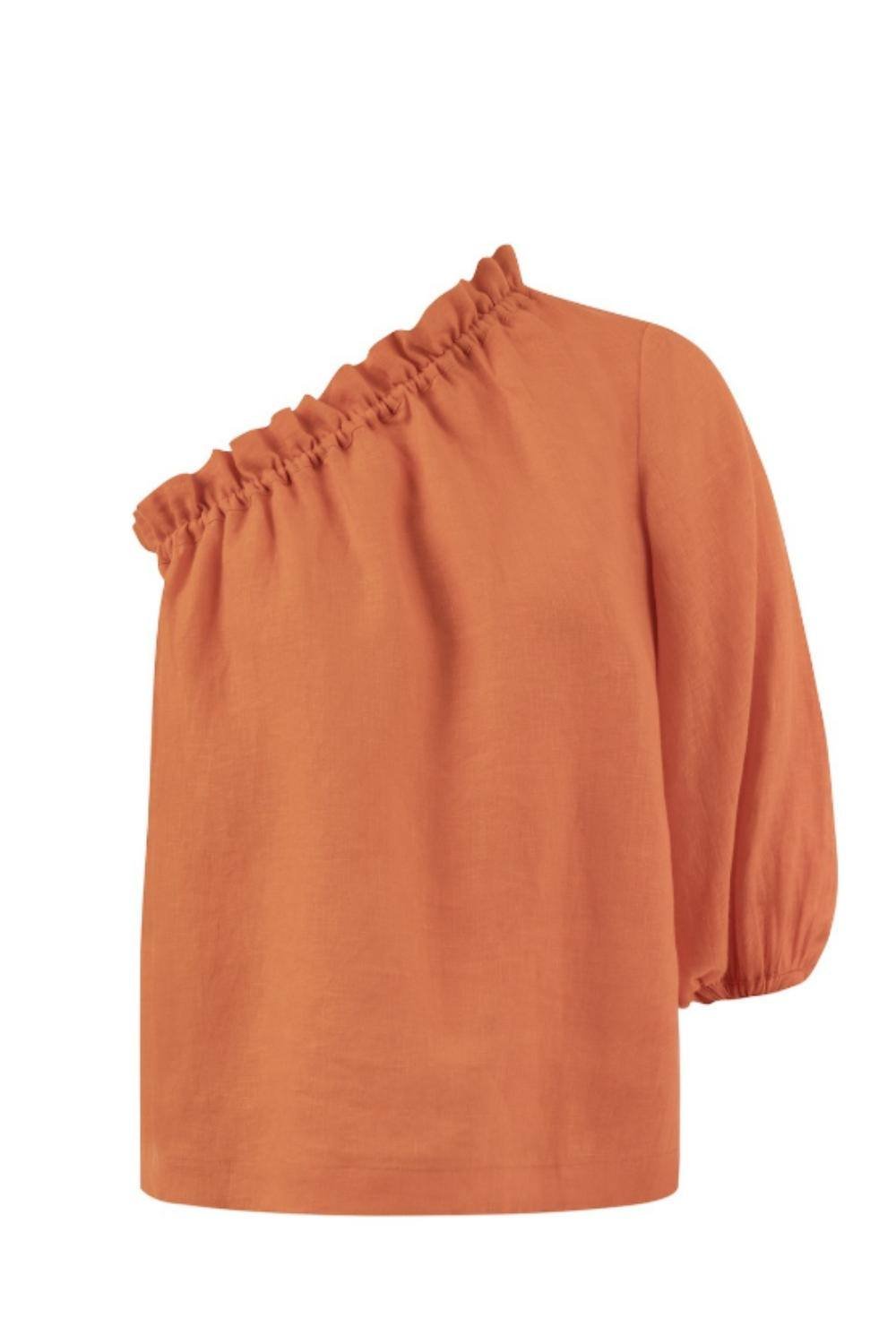 Labeca Labeca Women's Capri Citrus Linen One Sleeve Top in Orange - 3