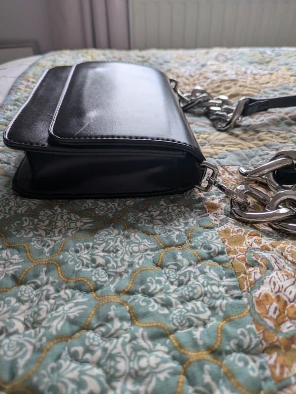 ASOS asos black faux leather shoulder bag silver chain